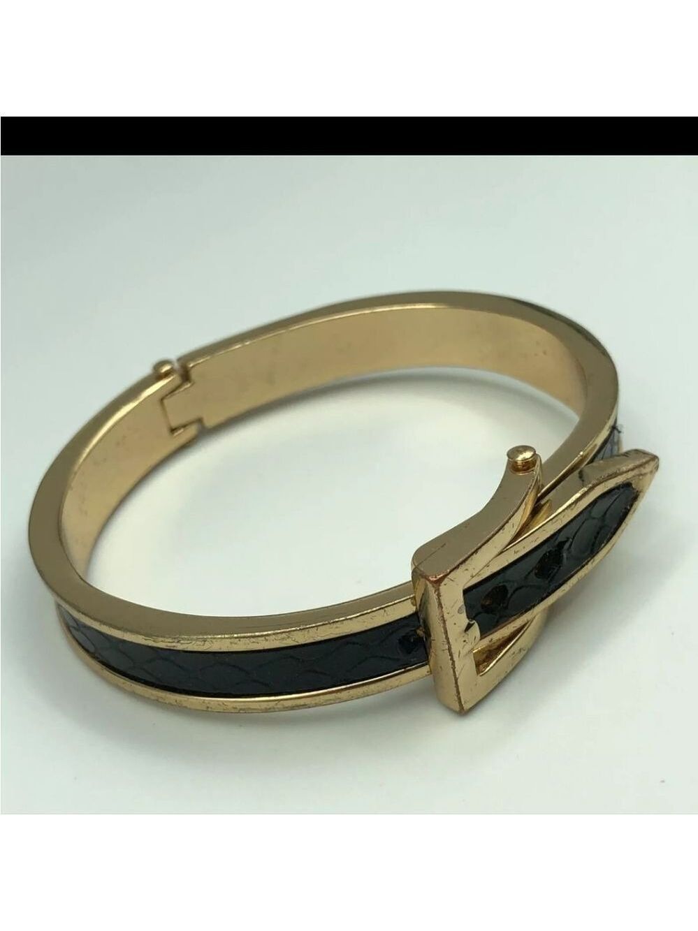 Vintage Black Belt Cuff Buckle Bracelet 2 1/2" - Picture 5 of 6